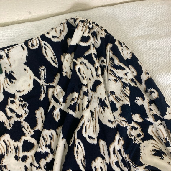 Lauren Ralph Lauren Dress  8 Black White Floral Ruched Career Faux Wrap 3/4 Slv - Picture 15 of 16